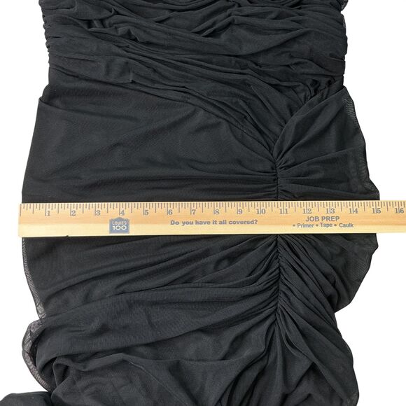 Tadashi Shoji Black Asymmetric Ruched Sleeve Gown sz M Glam Mermaid Column Event - Picture 13 of 13